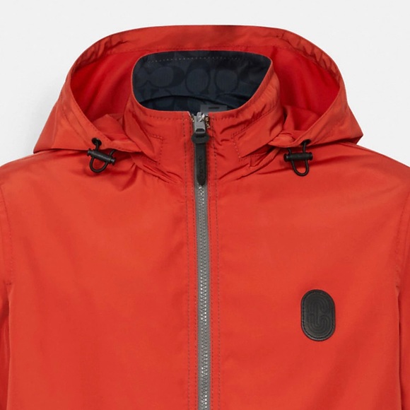 New Coach Gray Orange REVERSIBLE Short Parka Wind Breaker Men Jacket L - Picture 3 of 9